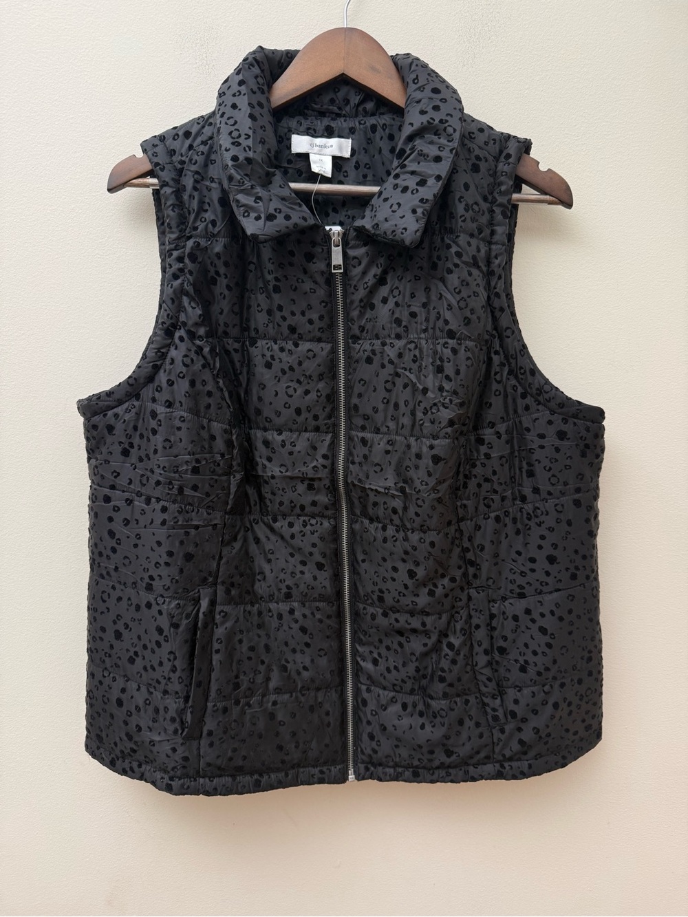 CJ Banks Black Quilted Leopard-Print Sleeveless Vest
